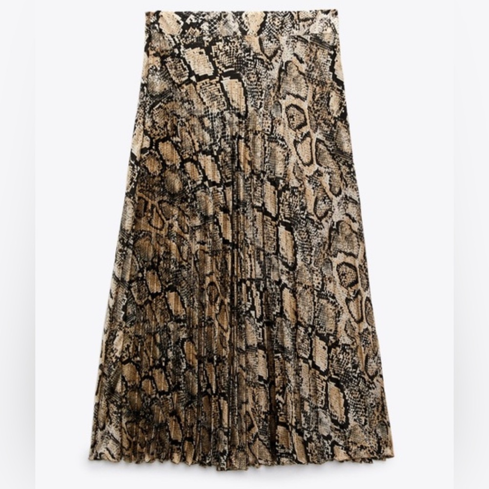 Zara Animal Print pleated midi Skirt